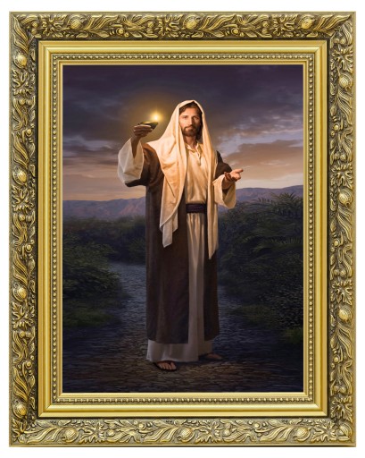 OBRAZ NA PŁÓTNIE | JEZUS NIOSĄCY ŚWIATŁO | ZŁOTA ZDOBIONA RAMA | 40x50