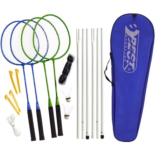 ZESTAW BADMINTON 4 RAKIETY SIATKA LOTKI TORBA BS