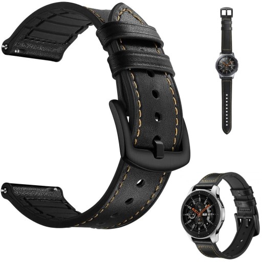 SKÓRZANY PASEK DO ZEGARKA SMARTWATCH 22MM UNIWERSALNY CZARNY 2 TELESKOPY