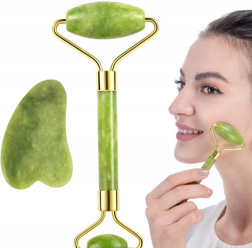 MASAŻER ROLLER KAMIEŃ JADEITOWY DO TWARZY+ GUA SHA