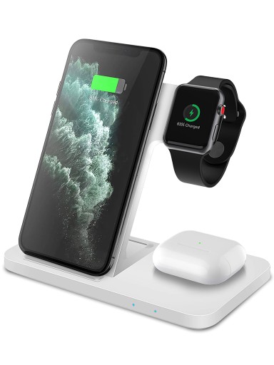 Bezprzewodowa ładowarka CHEROY 3 w 1 - Stacja dokująca Qi MagSafe 15 W - biała