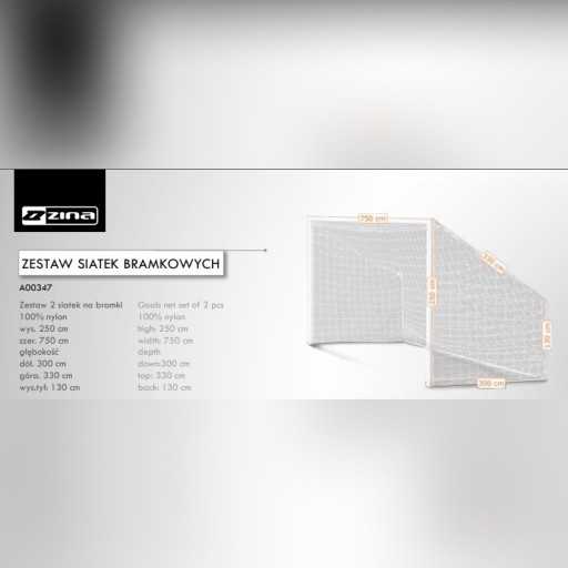 ZESTAW SIATKI DO PIŁKI NOŻNEJ 7.5x2.5 ZINA A00347