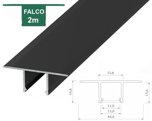 PROFIL LED GK DO PŁYT GIPS KARTON TYP FALCO CZARNY 2M ALU WPUSZCZANY