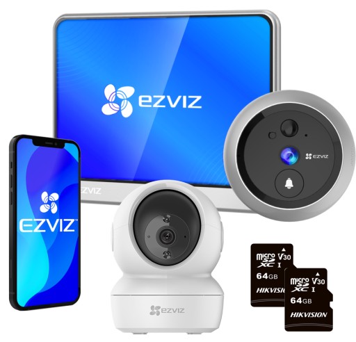 Wizjer EZVIZ DP1C WiFi + Kamera obrotowa WiFi 64Gb
