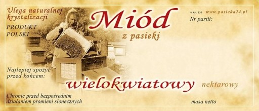ETYKIETY MIÓD WIELOKWIATOWY etykieta RETRO 100szt