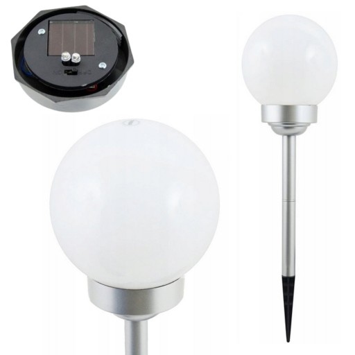 KULA LAMPA SOLARNA CHROMOWAMA OGRODOWA LAMPY 2LED