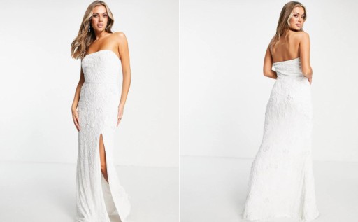 LACE & BEADS SUKIENKA BIAŁA BOGATO ZDOBIONA Z ODKRYTYMI RAMIONAMI AS8