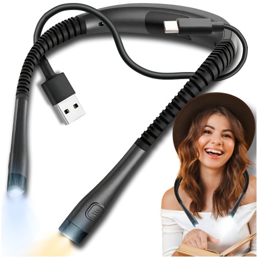 LAMPKA DO CZYTANIA KSIĄŻEK SZYCIA NA SZYJĘ USB LED 3 BARWY ELASTYCZNA LEKKA