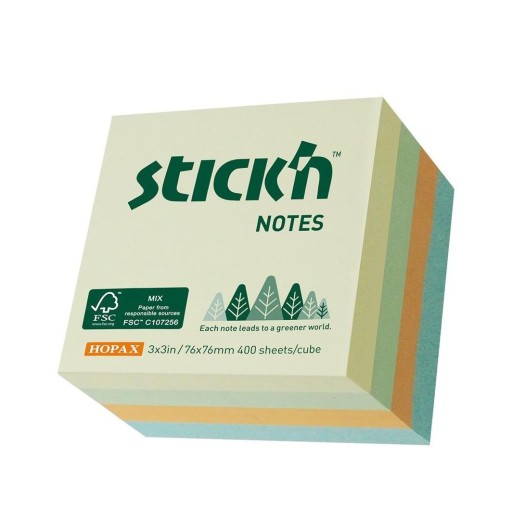 NOTES SAMOPRZYLEPNY 76X76MM 4 KOLORY PASTEL 400K.