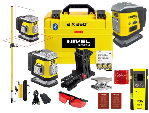 NIVEL SYSTEM CL2R 2x360 CZERWONY LASER KRZYŻOWY CLS4+TYCZKA 3,6 m
