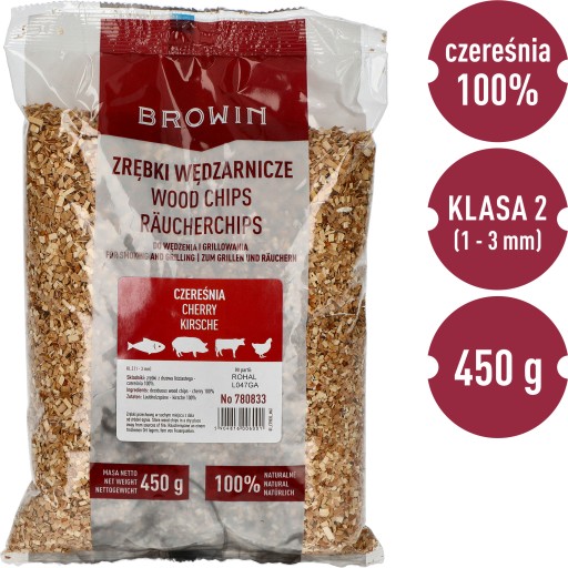 Zrębki wędzarnicze CZEREŚNIA 450g KL.2 do Browin Borniak Thermowind grilla