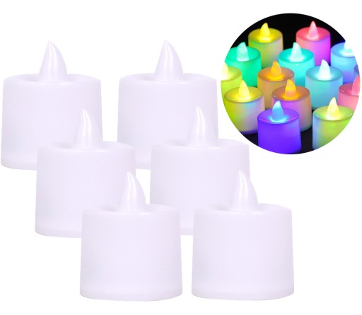 ZESTAW 6x ŚWIECZKA LED TEALIGHT NA BATERIE OZDOBNA MULTIKOLOR