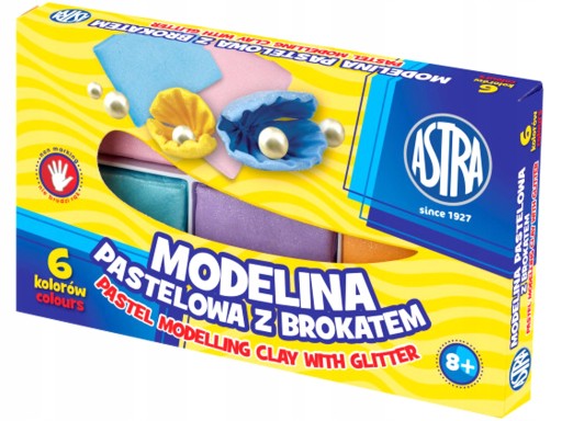 MODELINA ASTRA 6 KOLORÓW PASTELOWYCH Z BROKATEM