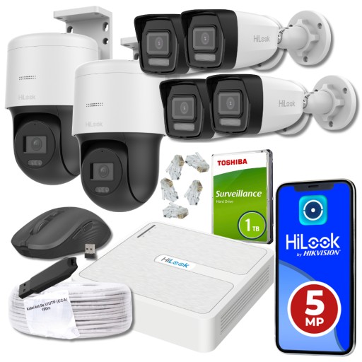 Zestaw do monitoringu na 6 kamer 2x kamera obrotowa 4MP HiLook