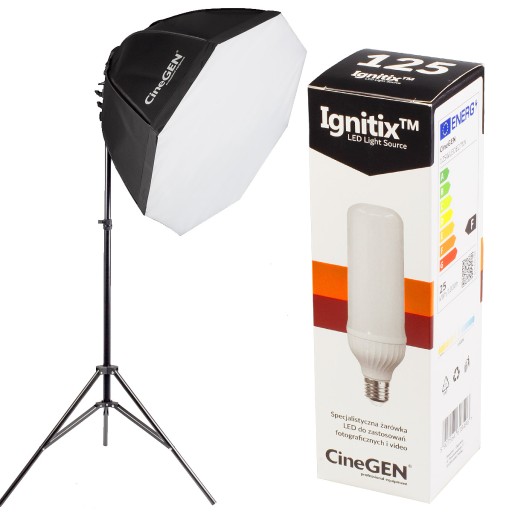 LAMPA do zdjęć softbox 60 cm MOCNA ŻARÓWKA LED 125W 5500K statyw