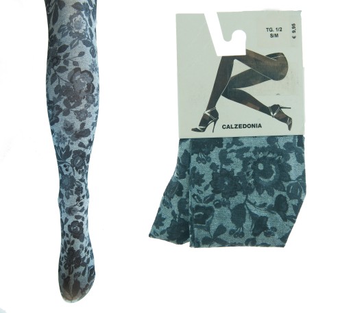 CALZEDONIA rajstopy kwiaty szare 1/2 S/M