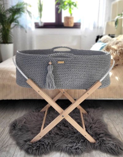 Kosz Mojżesza BOHO Handmade ze stojakiem ciemny szary