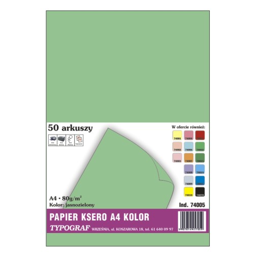 PAPIER KSERO TYPOGRAF A4 80G JASNOZIELONY