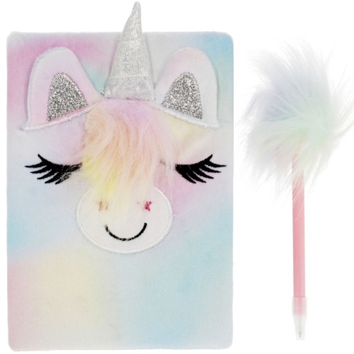 PAMIĘTNIK PLUSZOWY NOTES WŁOCHACZ UNICORN DŁUGOPIS