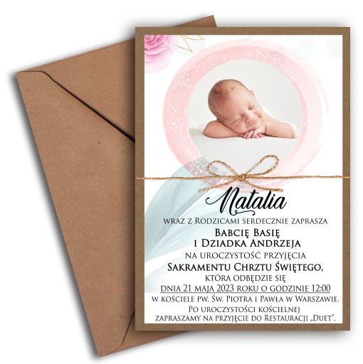 EKO zaproszenia PERSONALIZOWANE na Chrzest Św. ze zdjęciem