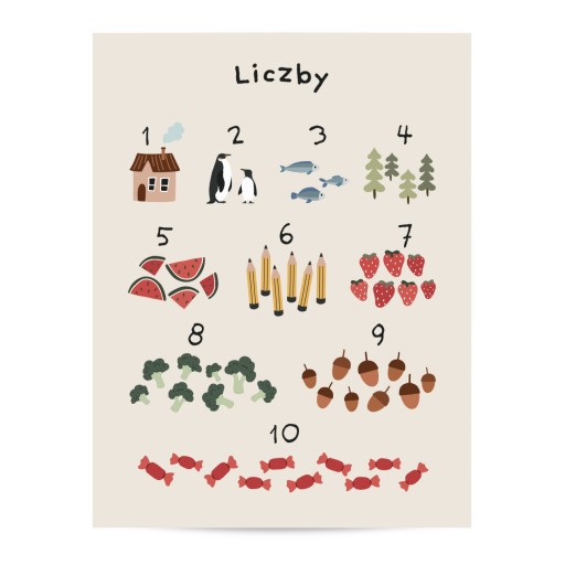 Plakat Liczby 21x30 cm A4 obrazek dekoracja Boho Vintage