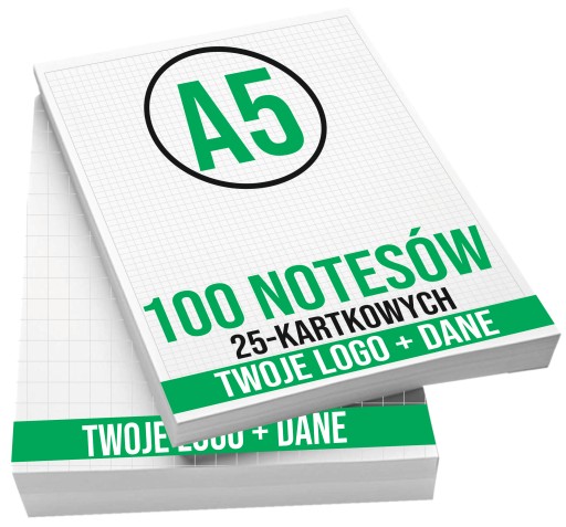 NOTESY Firmowe A5 BLOCZKI klejone z NADRUKIEM Notatniki z LOGO - 100 sztuk