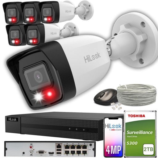 ZESTAW MONITORINGU 6 KAMER ZEWNĘTRZNYCH IP POE AI HILOOK 4MPx 2TB
