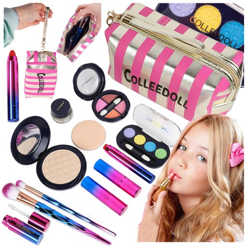 Torebka z Kosmetykami Do Malowania Makijażu Makeup dla Dzieci Zmywalne 28el