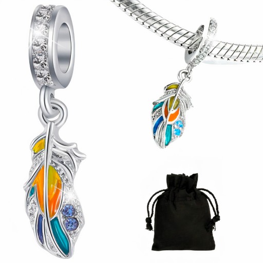 CHARMS ZAWIESZKA WISZĄCE PIÓRKO PIÓRO + WORECZEK