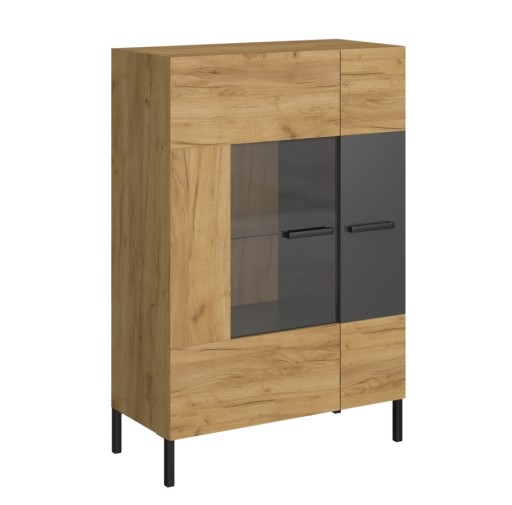 Przeszklona niska komoda WITRYNA loft dąb craft