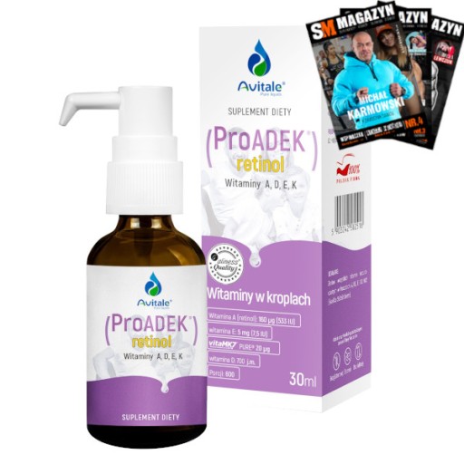 AVITALE WITAMINA ProADEK A, D3, E, K3 KROPLE KOŚCI ZĘBY WZROK 30 ml