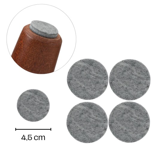 Podkładki filcowe pod krzesła samoprzylepne OKRĄGŁE SZARE Fi 45 mm
