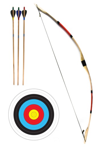 ŁUK DREWNIANY 115cm 3 STRZAŁY + TARCZA ZESTAW CZER