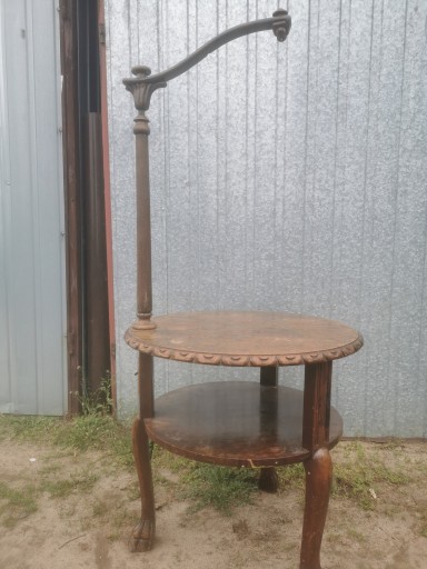 STARY VINTAGE NIEMIECKI STOLIK Z LAMPĄ DREWNIANY ART NOUVEAU\SECESJA