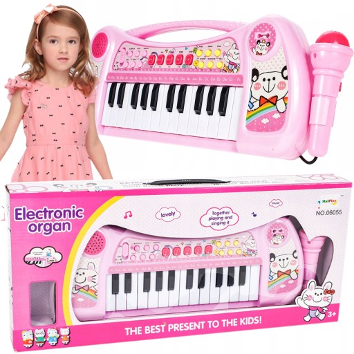 KEYBOARD PIANINKO DLA DZIECI ORGANY + MIKROFON Różowe ORGANKI 25 klawiszy
