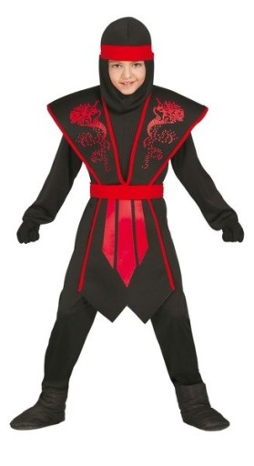 STRÓJ MAŁY NINJA NINJI CZERWONO-CZARNY 128