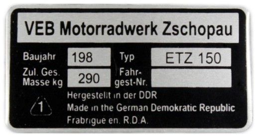 TABLICZKA ZNAMIONOWA MZ ETZ 150 + NITY