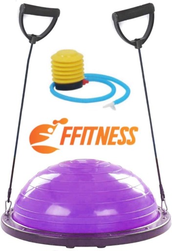 PIŁKA FITNESS HALF BALL PÓŁPIŁKA TRENER RÓWNOWAGI BALANS FIOLETOWA +LINKI