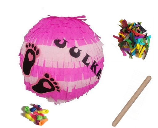PINIATA baby shower dziewczynka imię 90 cm dodatki