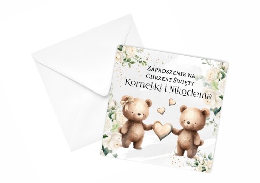 Zaproszenia na CHRZEST ŚWIĘTY dla rodzeństwa + koperta PERSONALIZACJA