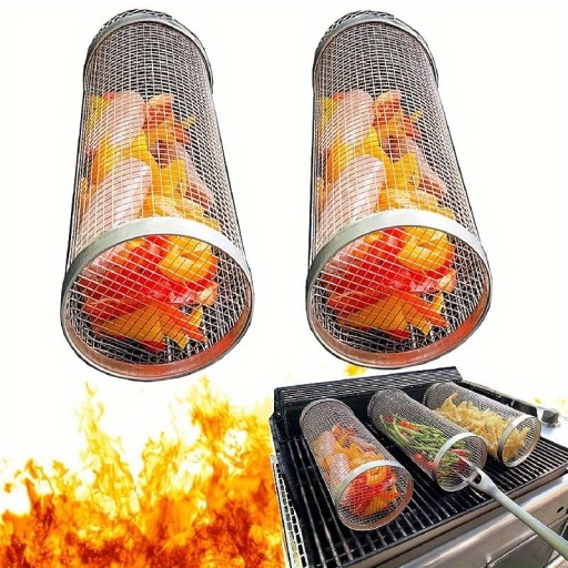 3x KOSZ DO GRILLOWANIA WARZYW MIĘSA RYB GRILL 20cm OKRĄGŁY POJEMNIK ZESTAW