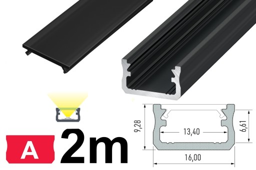 PROFIL DO LED Z CZARNYM KLOSZEM TYP A CZARNY 2M