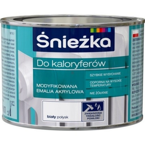 Śnieżka Farba do kaloryferów grzejników 0,4L niezółknąca emalia Biała biały