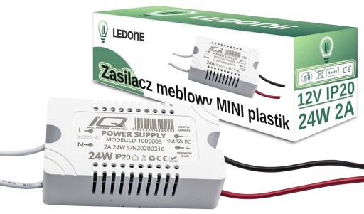 ZASILACZ MEBLOWY MINI PLA 12V 2A 24W IP20 taśm led