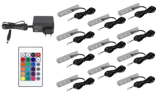 11x klipsy LED RGB do półek szyb klips KOMPLET