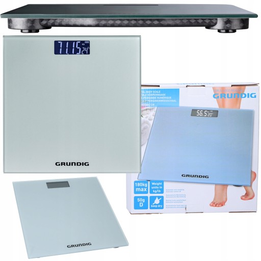 Waga łazienkowa Grundig z termometrem WYŚWIETLACZ LCD SZKLANA do 180kg