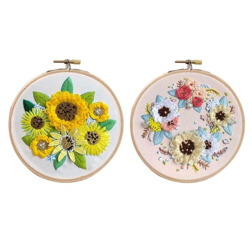 c/ 2 Sets Embroidery Starter With Flower Pattern DIY