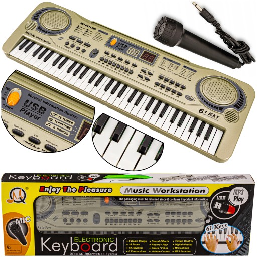 Przenośny KEYBOARD dla Dzieci do Nauki Gry PORT USB Organki z MIKROFONEM