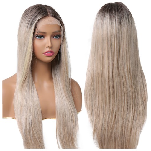 PERUKA blond ombre DŁUGIE proste włosy jak naturalne LACE FRONT pasemka