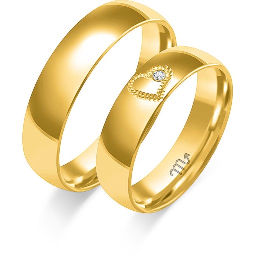 Złote obrączki ślubne serce diament pr.585 5 mm
